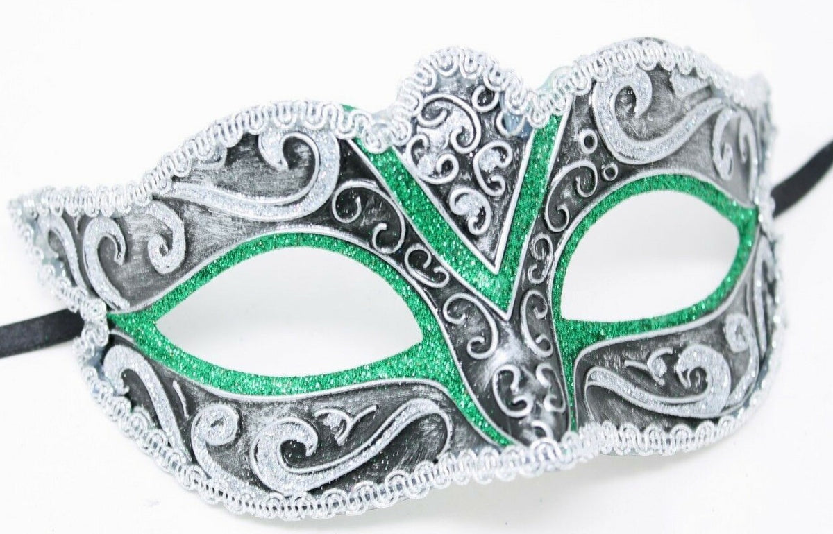 GREEN SILVER AND BLACK STUNNING VENETIAN  MASQUERADE CARNIVAL PARTY EYE MASK