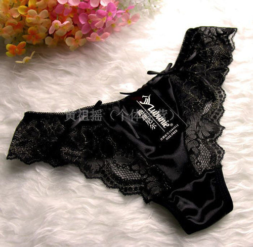 Black Purple or Brown Beautiful Ladies Panties Briefs Thong Satin & Lace 8-10