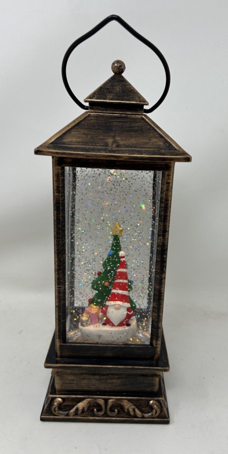 Christmas Metal LED Water Spinner Glitter Snow Globe Lantern Santa Gonk 29cm