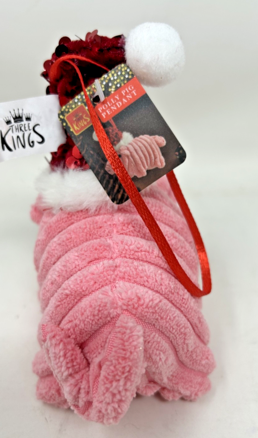 Cute Very Soft Polly Pig Plush Fabric Christmas Decoration Hanging Pendant 14cm