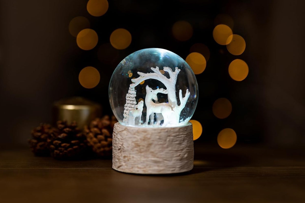 Musical Christmas Reindeer or Church 14cm Wonderland Snow Globe Colour Changing