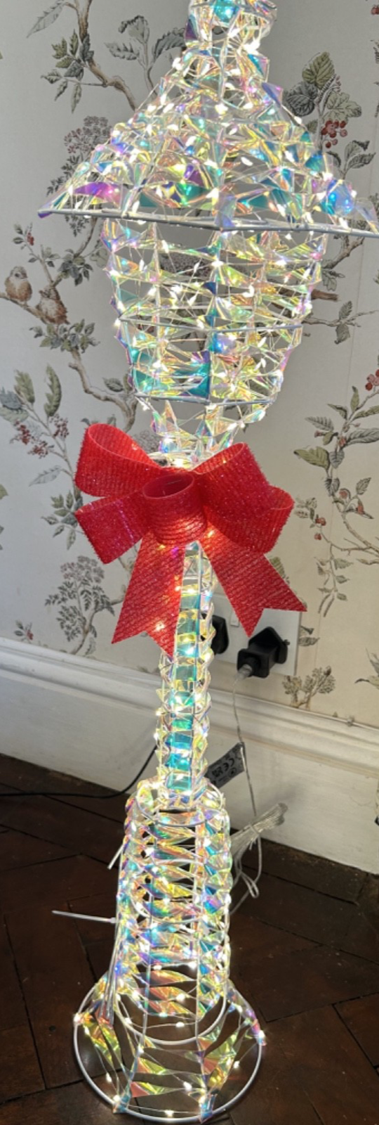 Christmas Festive Opal Light LED Lamp Post Bow 90cm Tall 5m Mains Power Cable