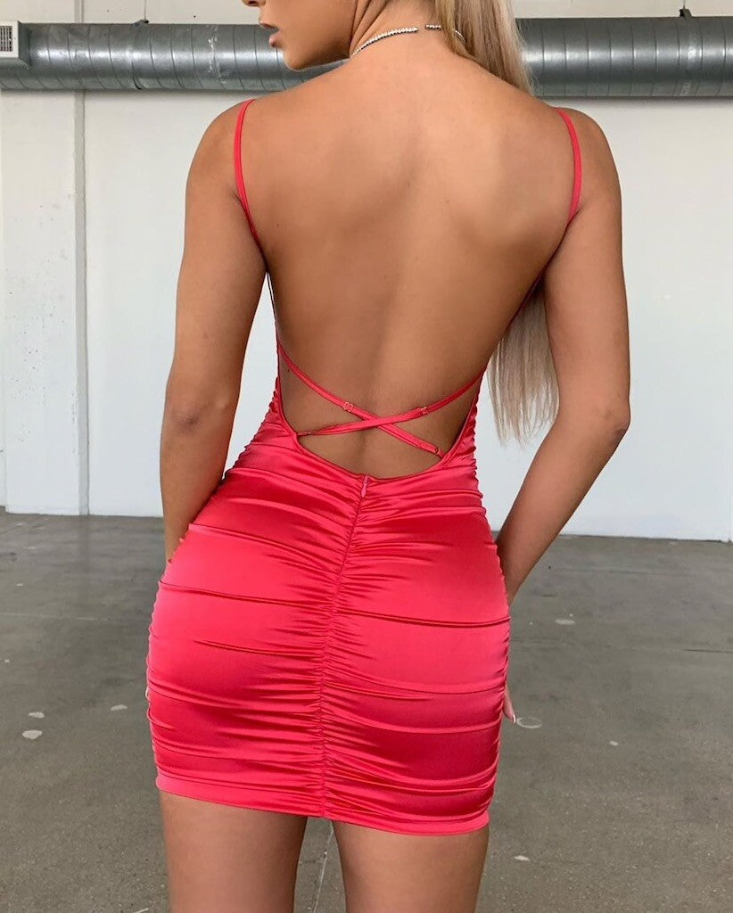 Ladies Sexy Choice of Red Blue or Mint Backless Ruched Short Mini Dress Size 10
