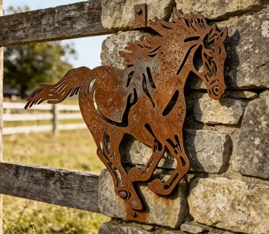 Core-Ten Rusty Metal Horse Pony Garden Ornament Wall Plaque Approx 30cm x 25cm