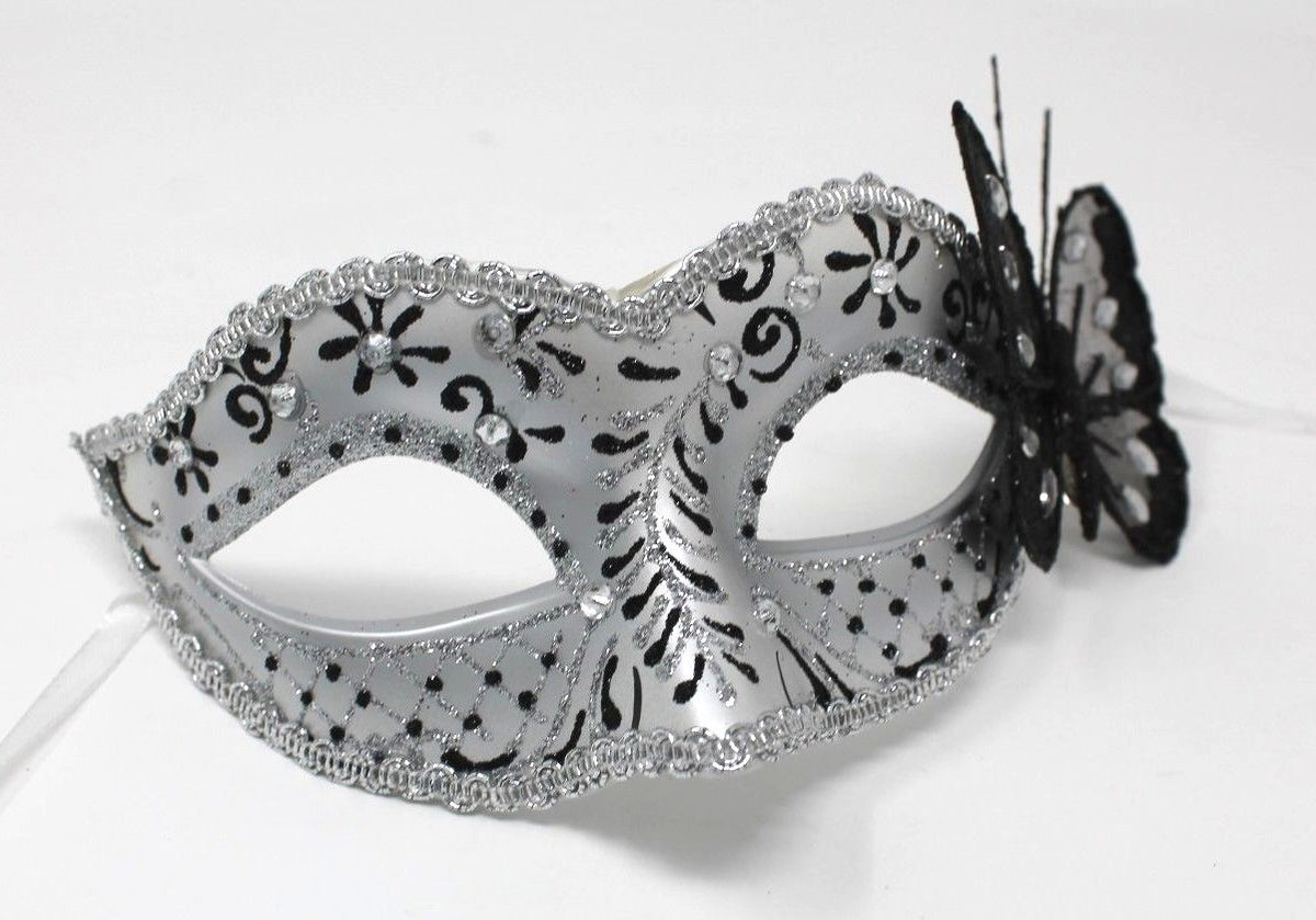 BLACK & SILVER JEWELLED BUTTERFLY MASK VENETIAN MASQUERADE PARTY CARNIVAL BALL