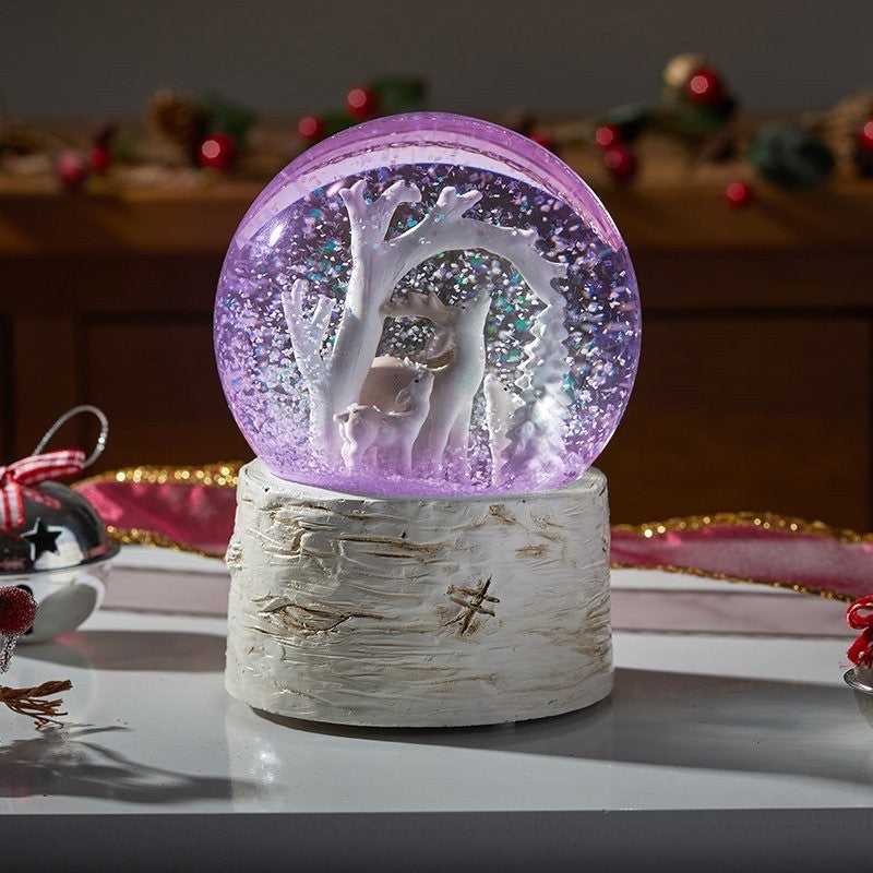 Musical Christmas Reindeer or Church 14cm Wonderland Snow Globe Colour Changing