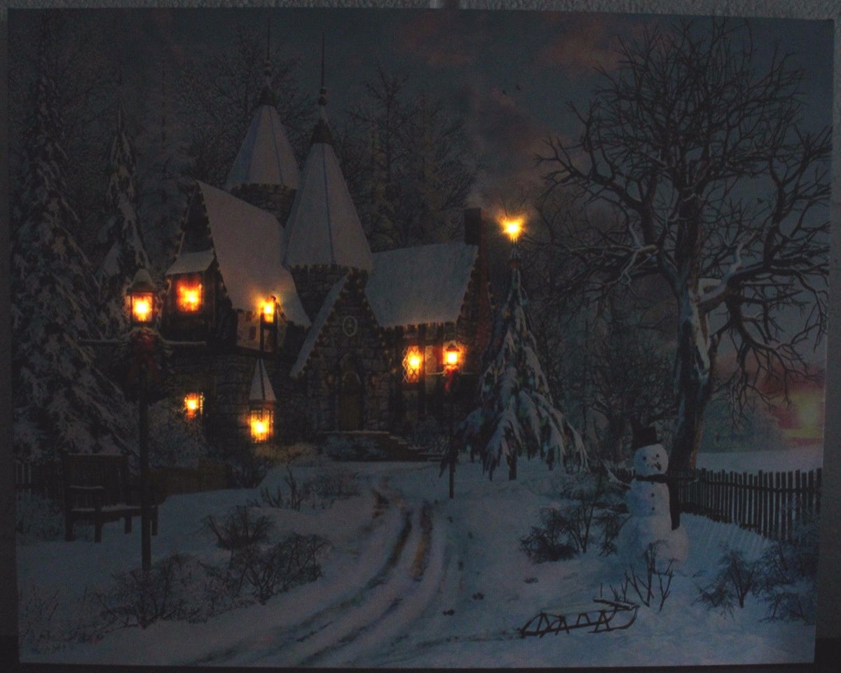 Large Size LED Wall Picture Canvas Christmas Tree Snow Snowman Lamp 50x40cm