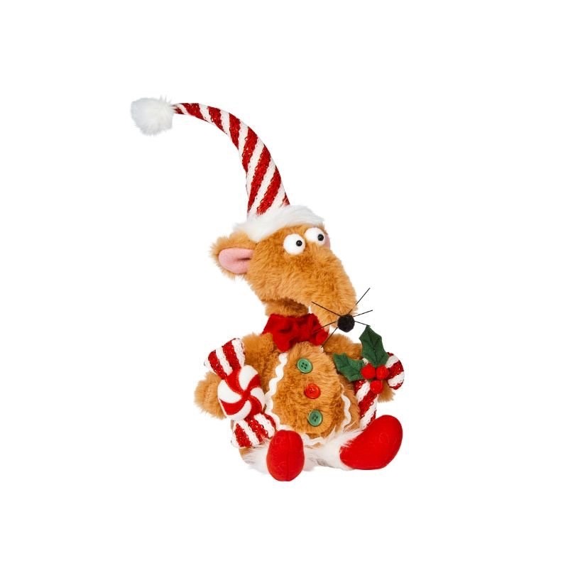 Christmas Gingerbread Sitting Remi Rat & Hat Scarf Weighted Base Approx 33cm