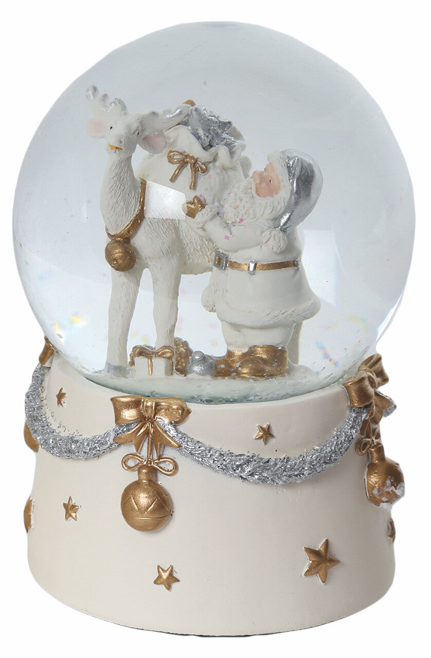 Musical Christmas Water Ball Snow Globe Santa with Tree or Reindeer 15cm High