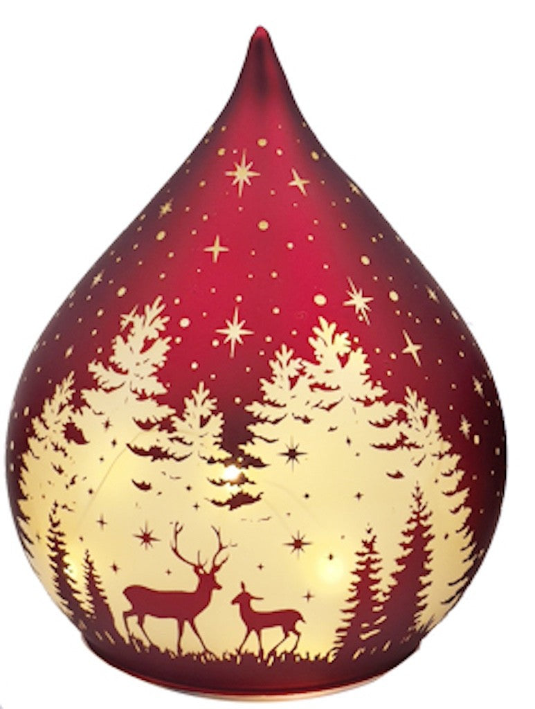 Choice of 3 Colours Teardrop Winter Forest Christmas LED Lamp Lantern 15cm Tall