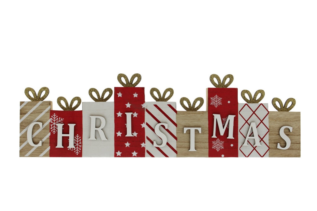 Festive Christmas Gift Present Wooden Sign Plaque Table Top Decoration 40cm Wide
