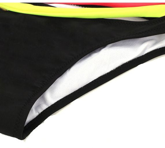 Stylish Ladies 2 Pce Padded Push Up Black Pink & Yellow Bikini Swimsuit Size 12