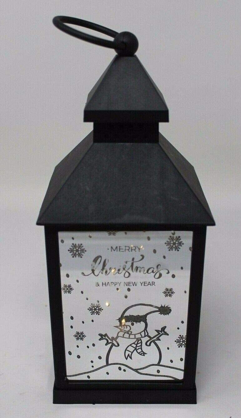 Christmas Design Winter LED Mirror Finish Hurricane Lantern Black Frame 27cm