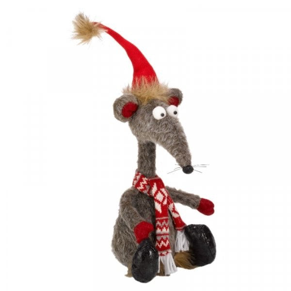 Christmas Festive Sitting Renton Rat & Hat Scarf Weighted Base Approx 48cm Tall