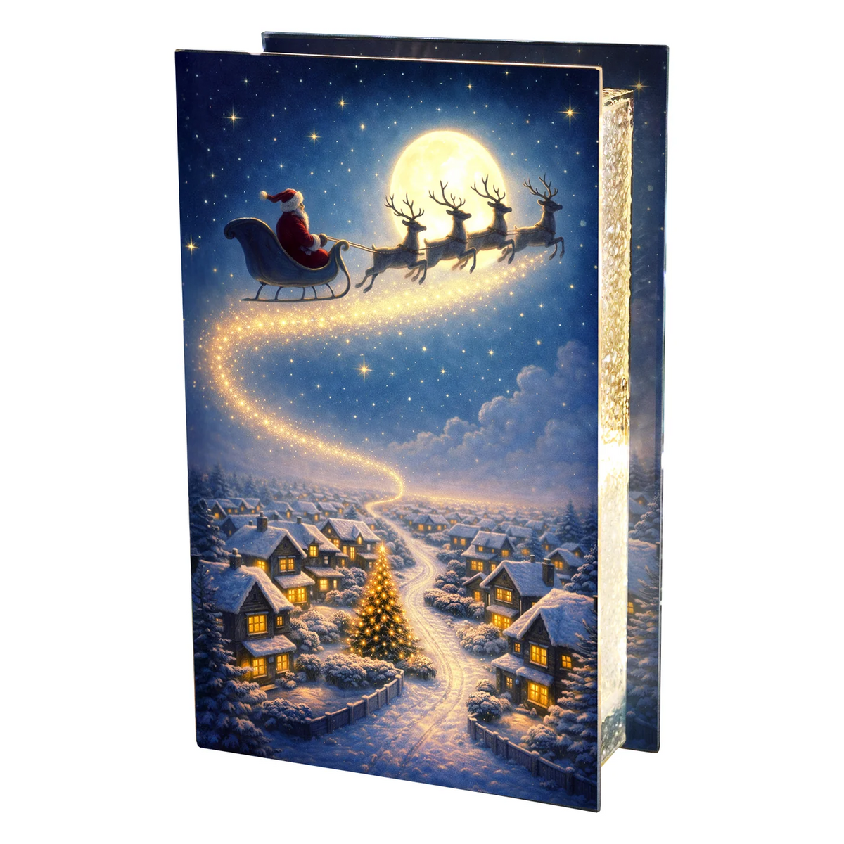 Glass Flashing / Static LEDs Santa Sleigh Christmas Decoration 21cm Double Sided