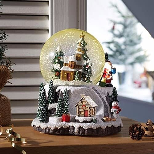 Christmas Musical Swirling Snow Globe Village Scene Colour Changing LED 12cm