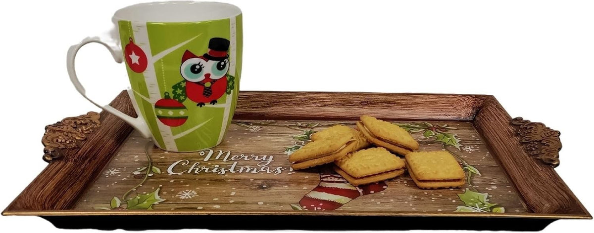 Merry Christmas Serving Tray Plastic Tea Drinks Lap Snack Tray 40cm x 26cm