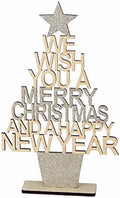 We Wish You a Merry Christmas Happy New Year Tree Large 35.5cm High Gold Glitter