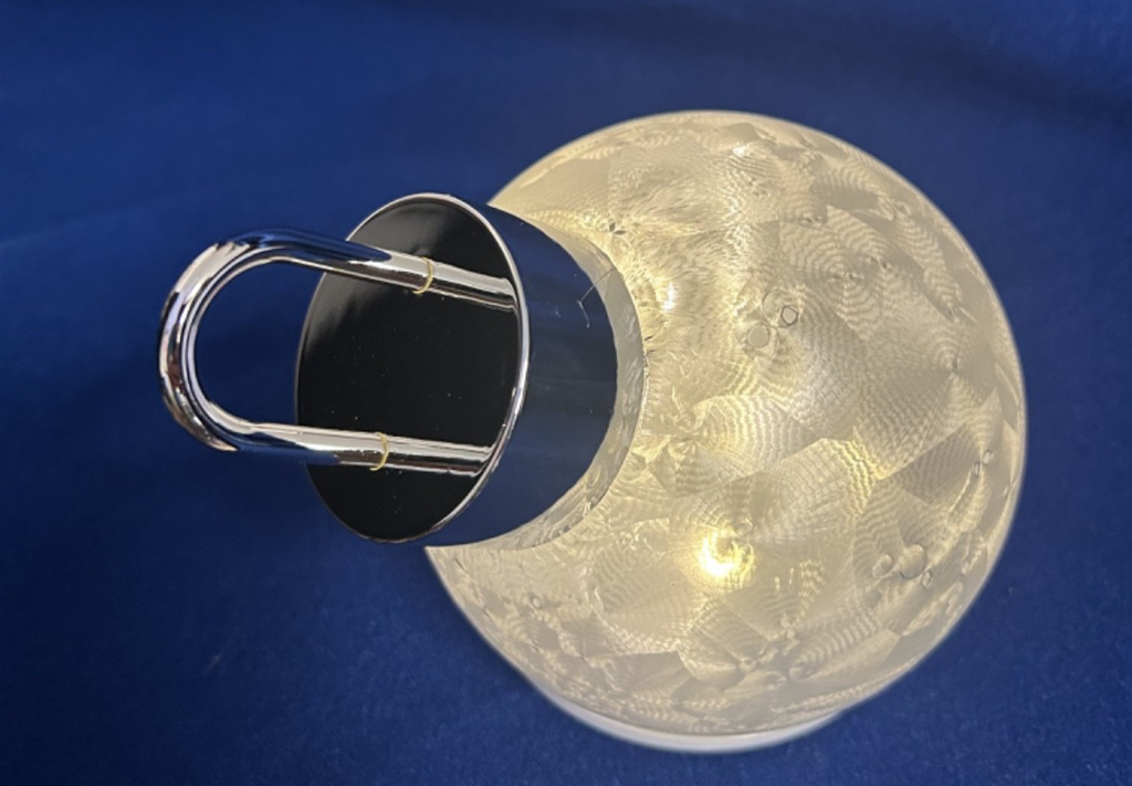 Christmas Decoration LED Light Up Silver Glass Rotating Bauble 12cm Tall Globe