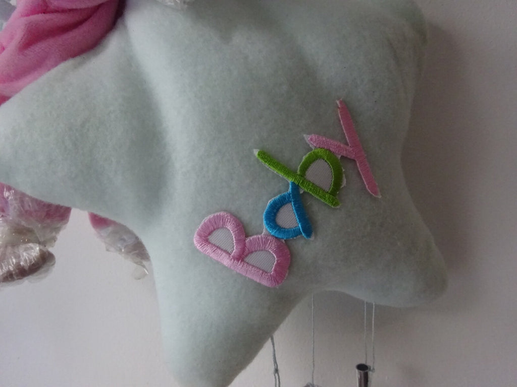 CHRISTENING NEW BORN GIFT BABY GIRL PORCELAIN DOLL HANGER STAR TEDDY & CHIMES