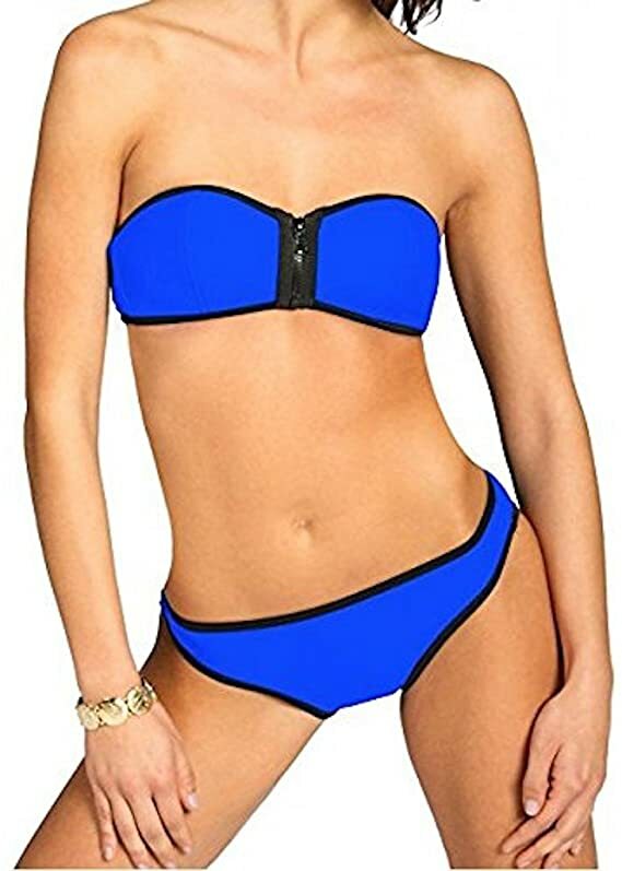 Choice 9 Colours Zip Front with Black Trim Two Piece Bandeau Bikini Size 10-12