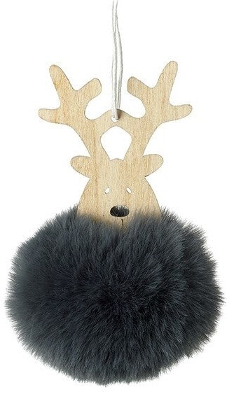 Choice of 2 Cute Christmas Tree Hanging Furry Reindeer Decoration Wooden Antlers