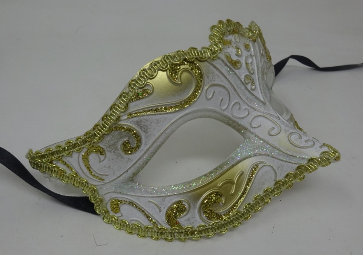 GLITTER GOLD & WHITE  VENETIAN MASQUERADE PARTY CARNIVAL EYE PROM BALL MASK
