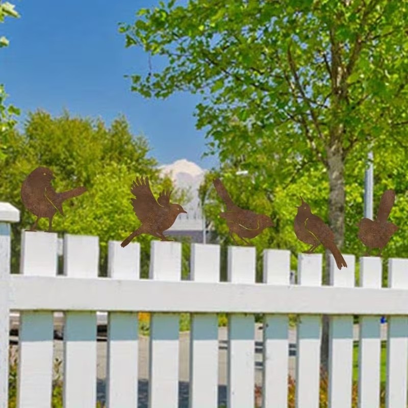 5 x Rust Effect Acrylic British Birds Different Shapes 10cm Tall Garden Decor
