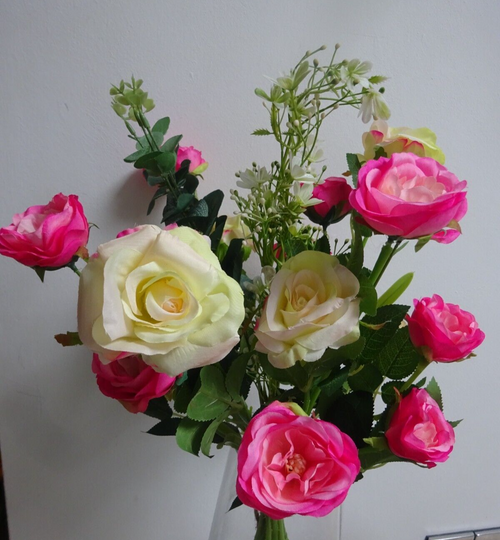 Artificial Hand Tied Floral Bouquet 60cm Tall Multicoloured Rose Flowers Bundle