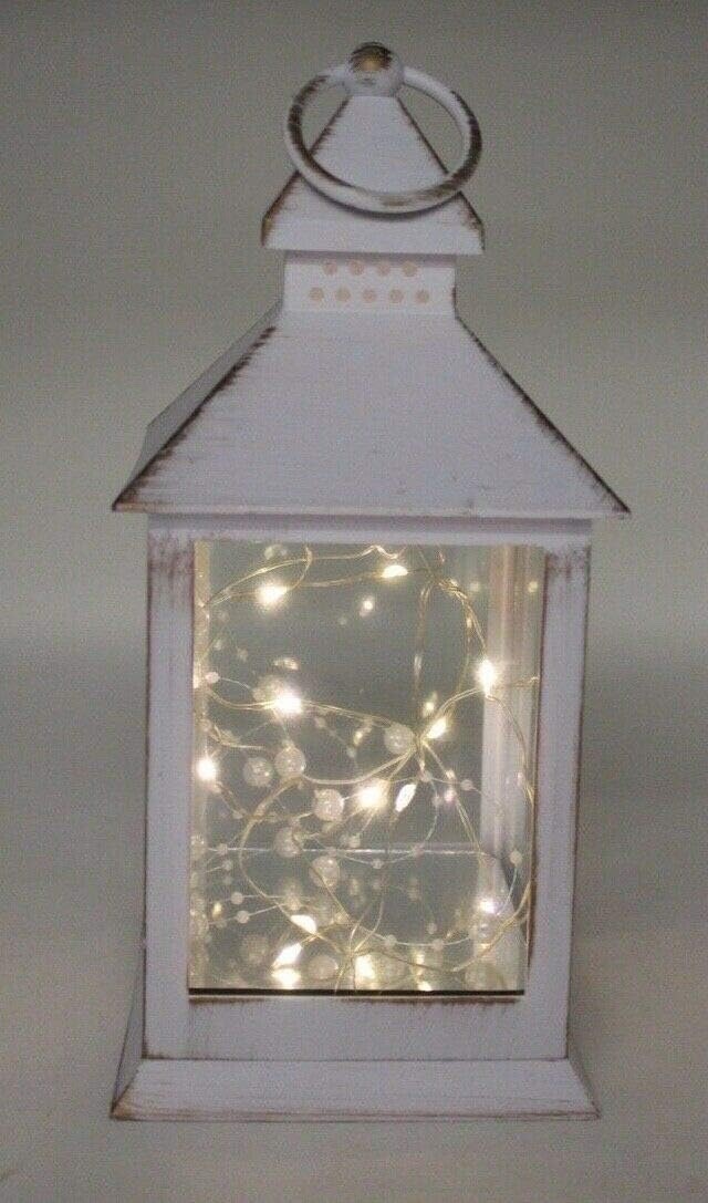 Rustic Black White or Bronze Lantern with Internal LED Light String 27cm Tall