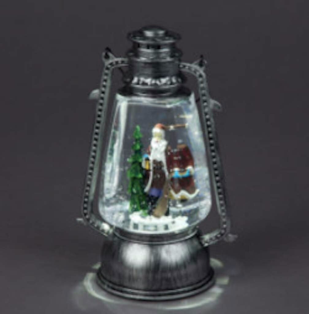Heavy Christmas Santa LED Metal Water Lantern with Glitter Snow 24cm Tall