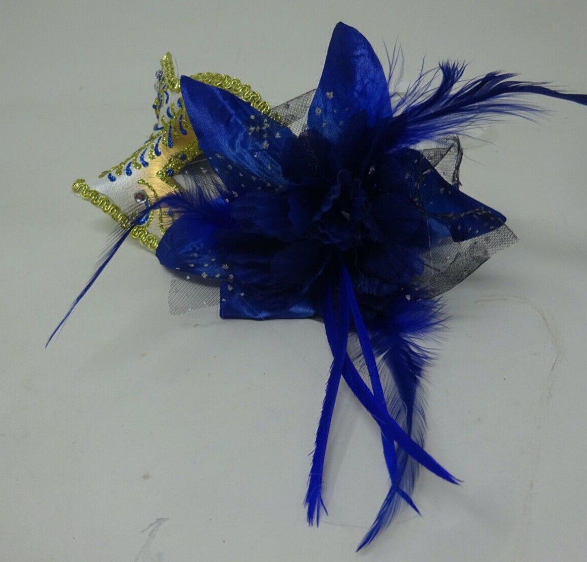 BLUE IVORY GOLD VENETIAN MASQUERADE PARTY BALL CARNIVAL FLOWER &  DIAMONTES MASK