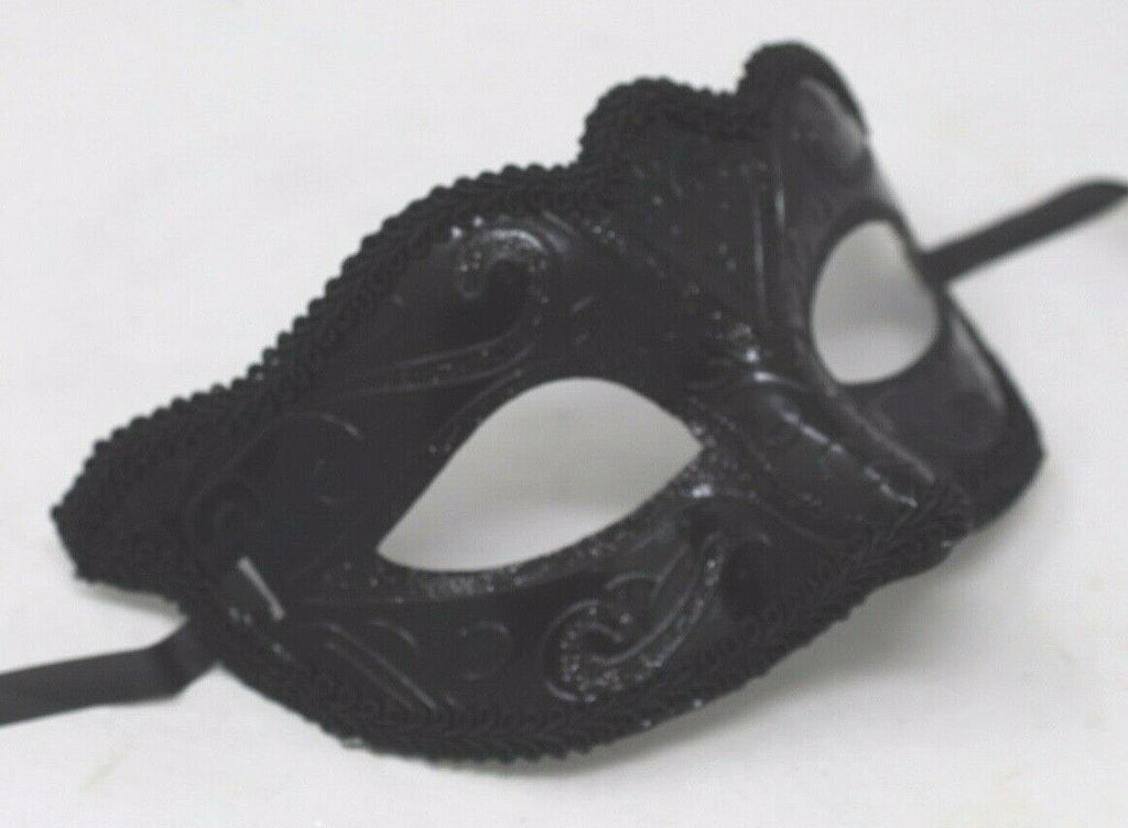 MASQUERADE BALL MASK VENETIAN PARTY EYE MASK JET GLOSS BLACK CARNIVAL