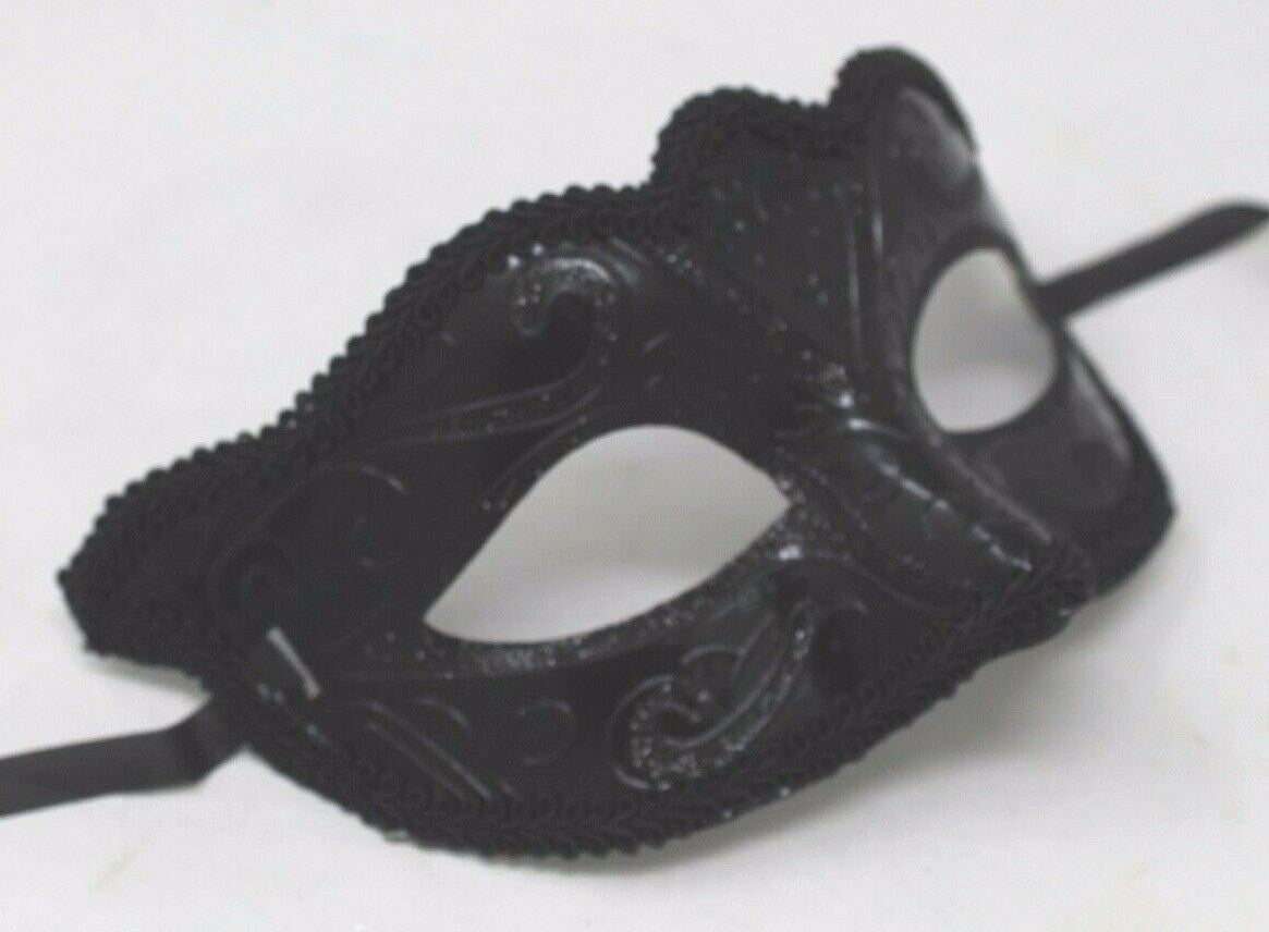 MASQUERADE BALL MASK VENETIAN PARTY EYE MASK JET GLOSS BLACK CARNIVAL