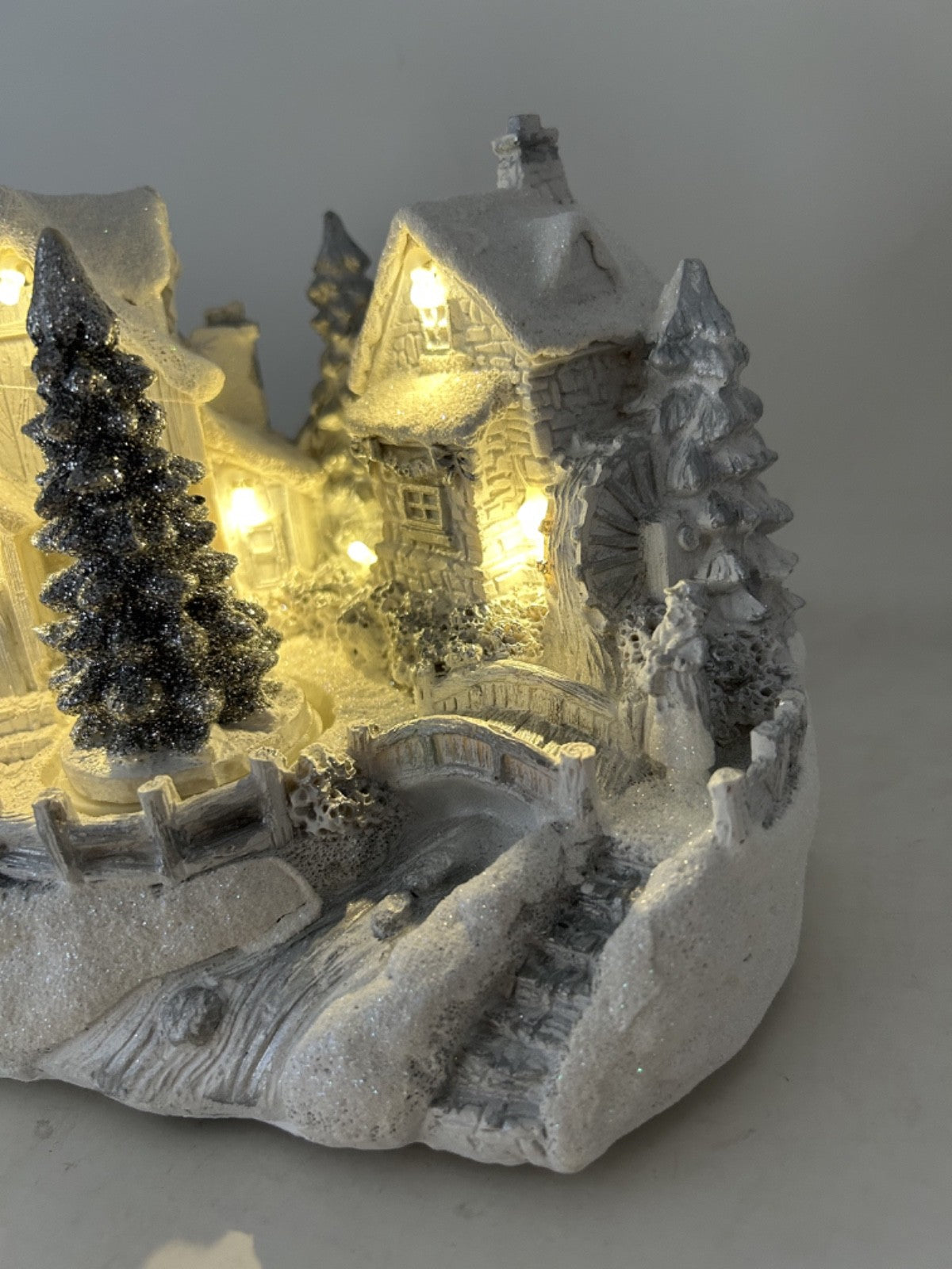 LED Light up Animated Christmas Winter White Village Revolving Tree 15cm Tall