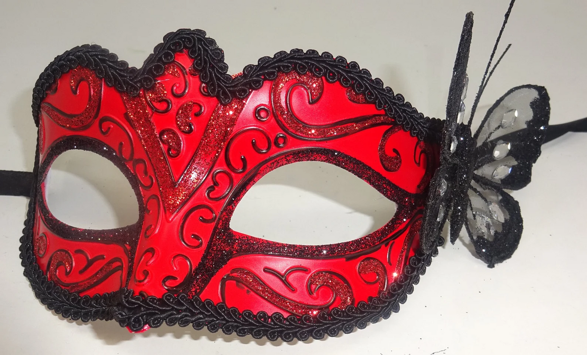 Black & Red Venetian Masquerade Party Halloween Prom Ball Mask with Butterfly