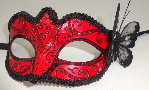 Black & Red Venetian Masquerade Party Halloween Prom Ball Mask with Butterfly