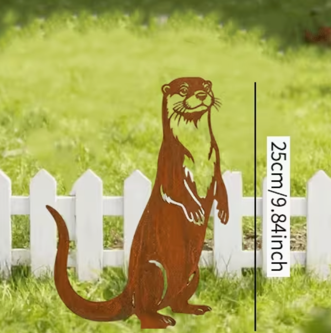 Core-Ten Rusty Otter Silhouette Garden Ornament Figurine 23cm Long 16cm Wide