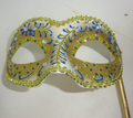 JEWELLED BLUE IVORY & GOLD VENETIAN MASQUERADE PARTY EYE MASK HAND HELD STICK