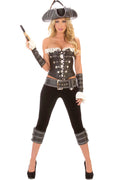 Ladies Black Faux Leather & White Lace Pirate 6 Piece Costume Outfit Size 12-14
