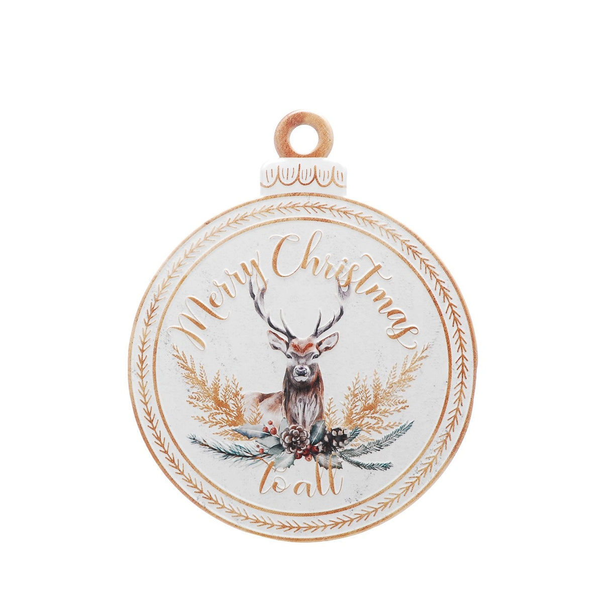 Merry Christmas to All Large Hanging Metal Sign 50cm Dia Stag Festive Decoration