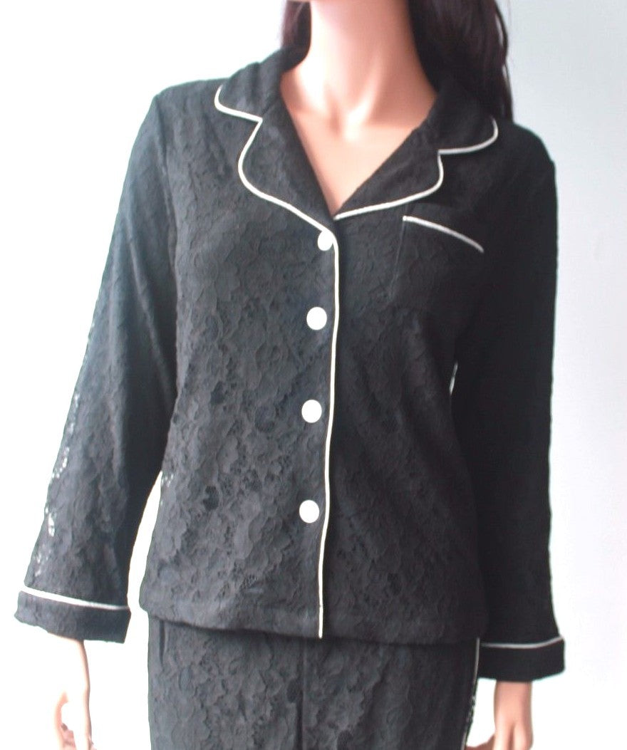 Ladies Black Lace Lined Ladies Pyjamas Longe Pants Size 8-10 with Sleep Mask