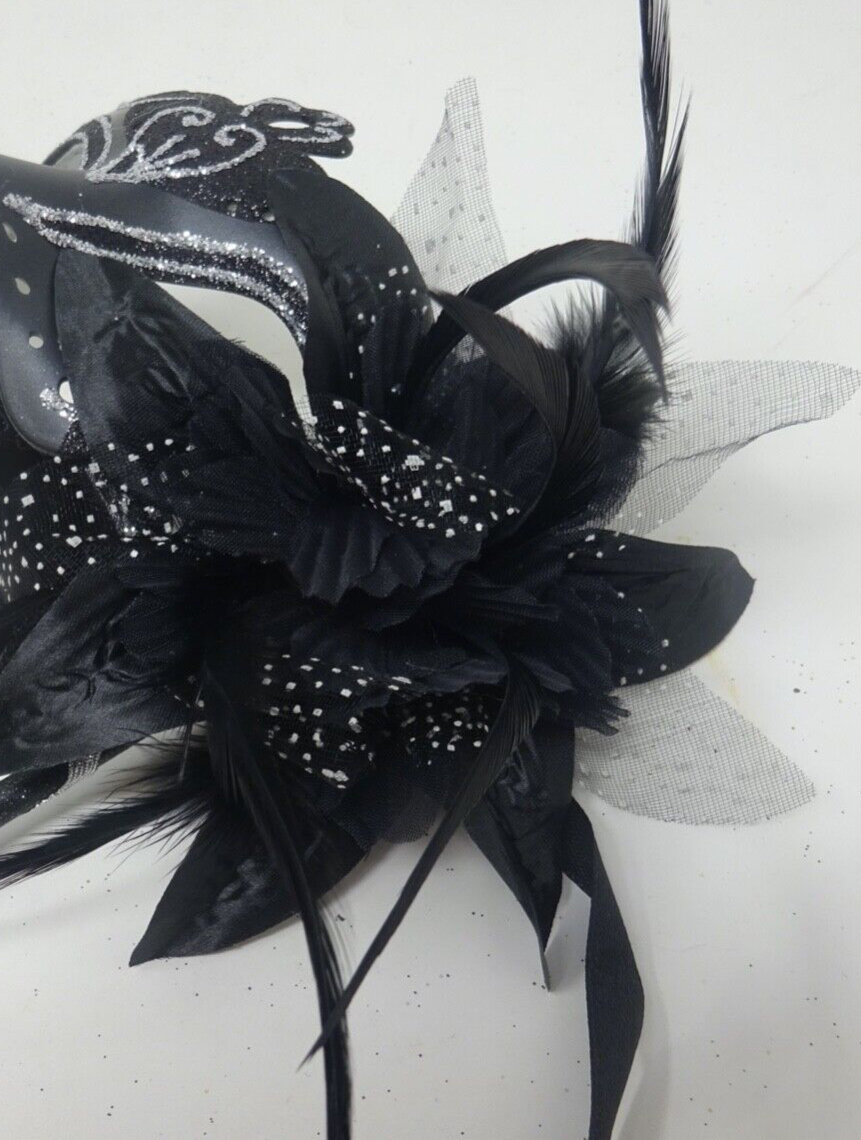 COUPLES SILVER & BLACK VENETIAN MASQUERADE PARTY CARNIVAL EYE BALL MASK ON STICK