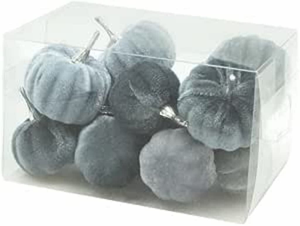 Set of 12 Grey Pumpkin Halloween Decorations in Presentation Pack