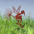 Rusty Patina Core-ten Metal Fairy with Flowerhead 30cm Long Garden Decoration