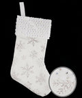 Large White Velvet & Fur Snowflake Christmas Stocking Silver Glitter 43 x 24cm