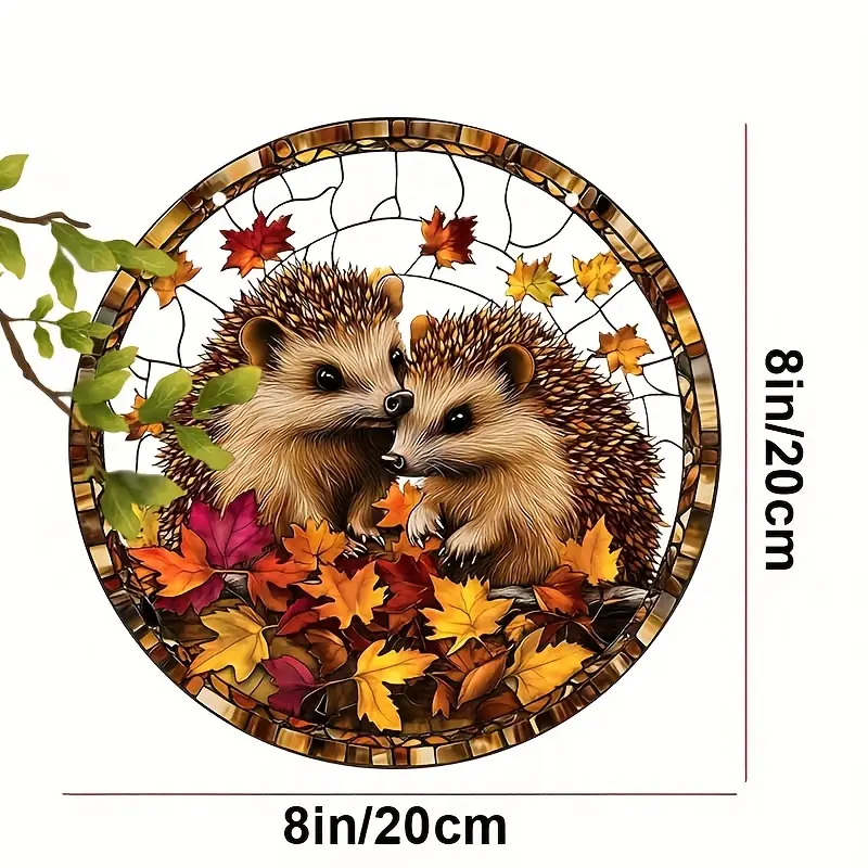 Acrylic Hanging Garden Suncatcher Baby Hedgehogs 20cm Tall on a Yellow Cord