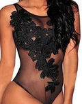 Ladies Black Sheer Transparent Fabric & Embroidered Teddy Babydoll Body 10-12