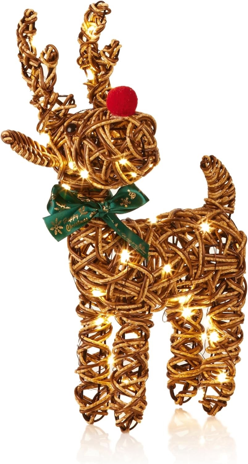 Indoor Outdoor Big Red Nose Reindeer 40 Warm White LEDs 37cm 9 Light Sequences
