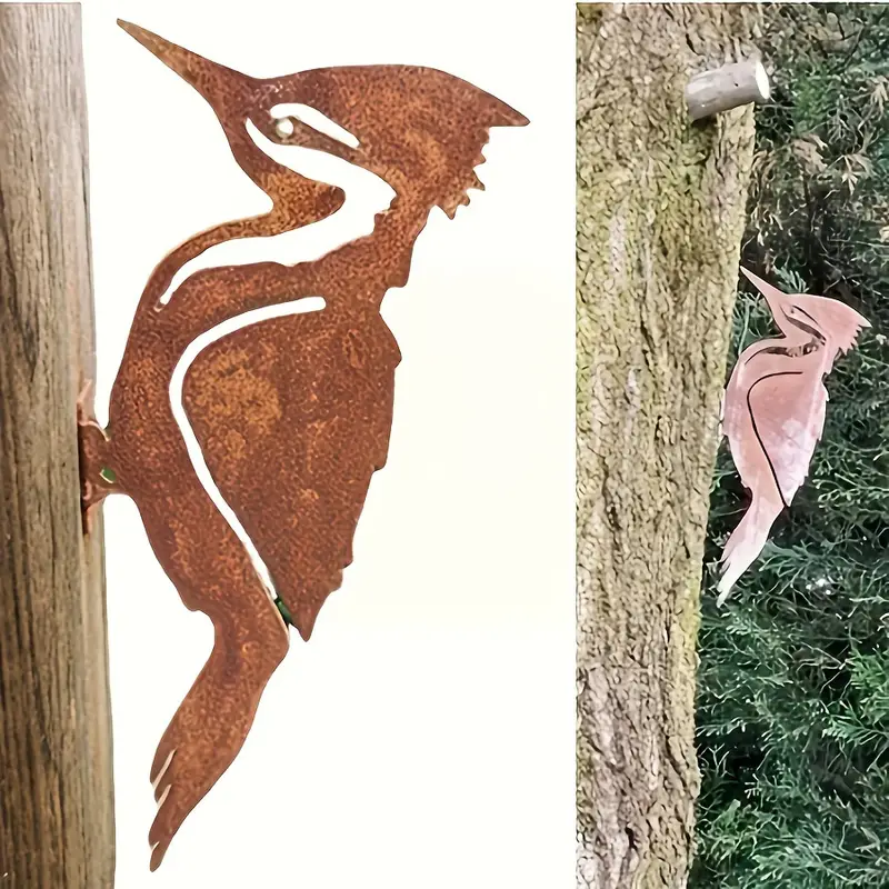 Core-Ten Rusty Woodpecker Garden Ornament Figurine Approx 25cm High 12cm Wide